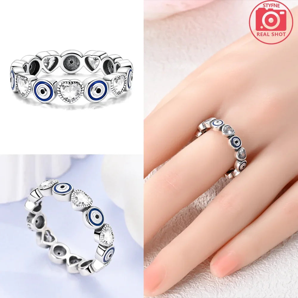 Original Romantic Heart-shaped White Zircon Shell Bowknot Rings 925 Sterling Silver Wome detail view