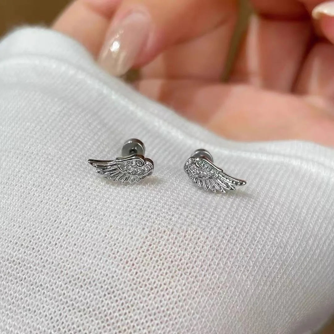 A Pair Vintage Couples Creative Angel Wings Stud Earrings Women Punk Studs Birthday Je close-up view