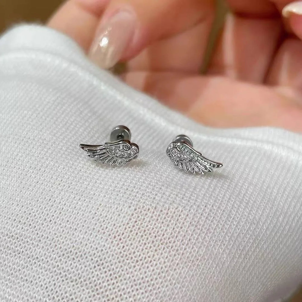 A Pair Vintage Couples Creative Angel Wings Stud Earrings Women Punk Studs Birthday Je close-up view