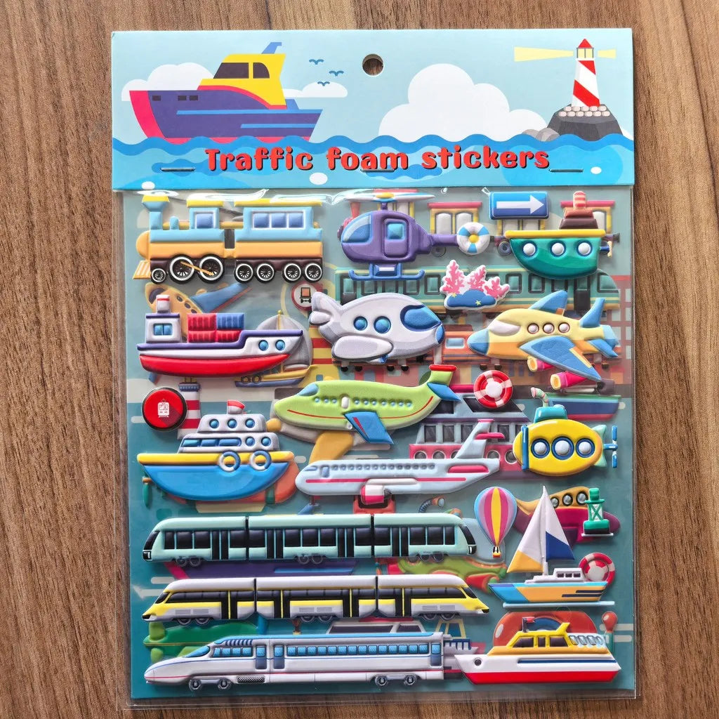 9 Styles Cute Double Layer 3D Foam Stickers | Alphabet, Cars, Food Cartoon for DIY Not close-up view