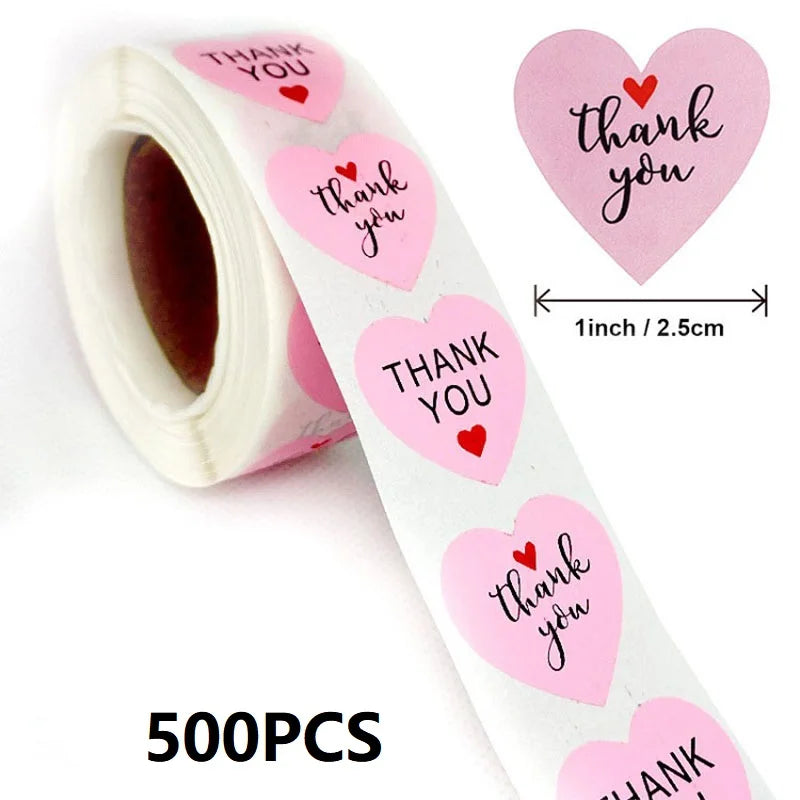 Thank You Stickers for Packaging | Heart Shaped Merci Stickers Bulk detail view