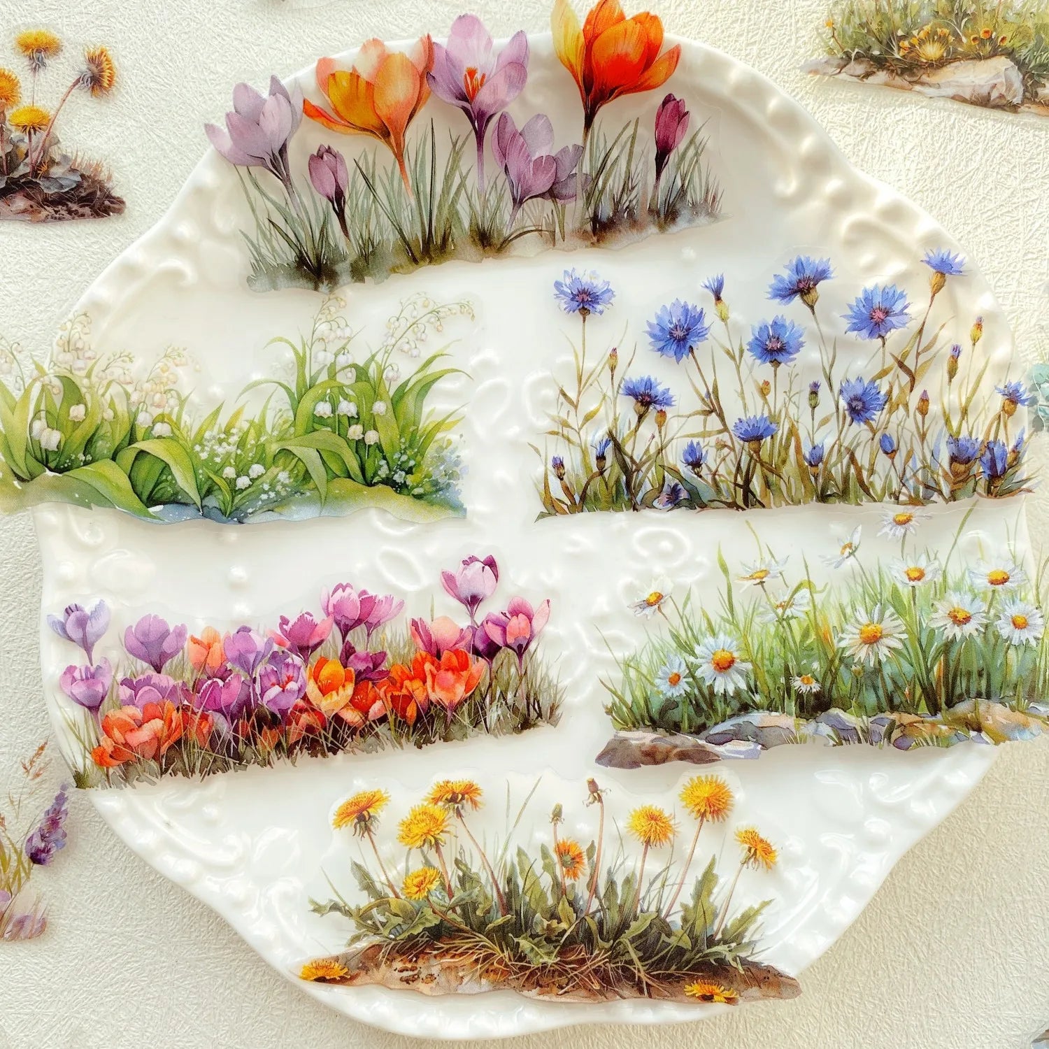 20pcs/pack Flower PET Stickers Green Plants PET Stickers Hand Account DIY Decoration S close-up view
