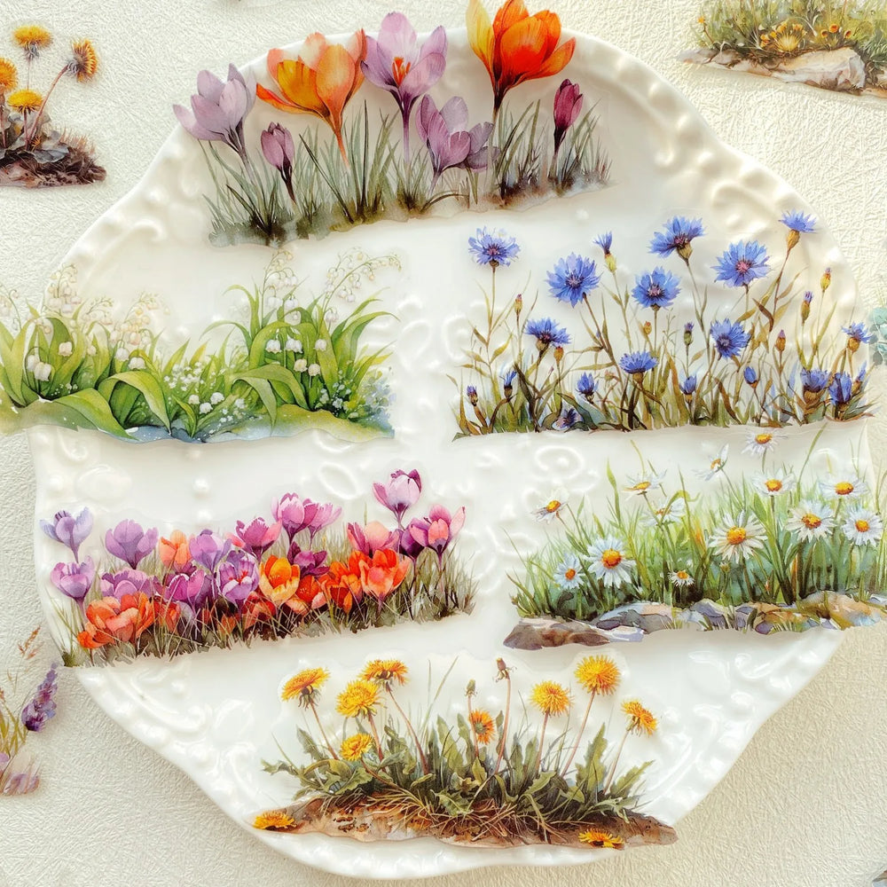 20pcs/pack Flower PET Stickers Green Plants PET Stickers Hand Account DIY Decoration S close-up view