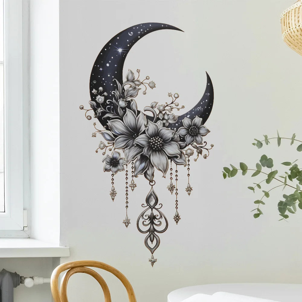 Moon Flower Vinyl Wall Sticker | Girl Room Decoration detail view