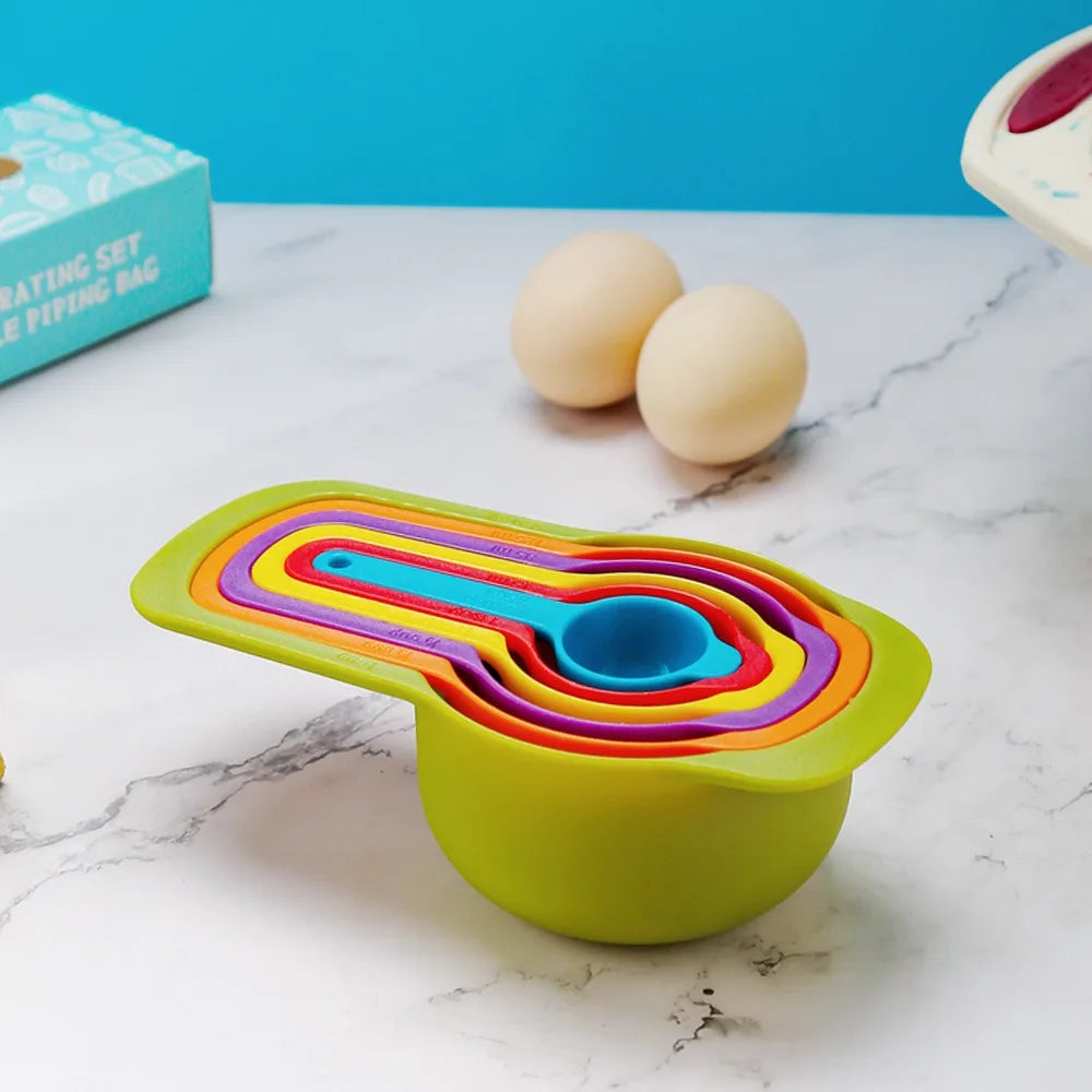 Rainbow Measuring Cup Set | Colored Plastic Flour Measuring Spoon Set for Baking additional angle