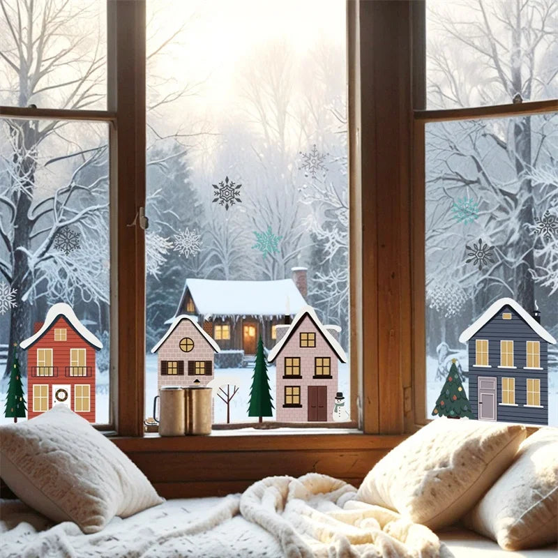Christmas Houses Window Stickers | Removable Self-Adhesive Xmas Decorations for Home close-up view