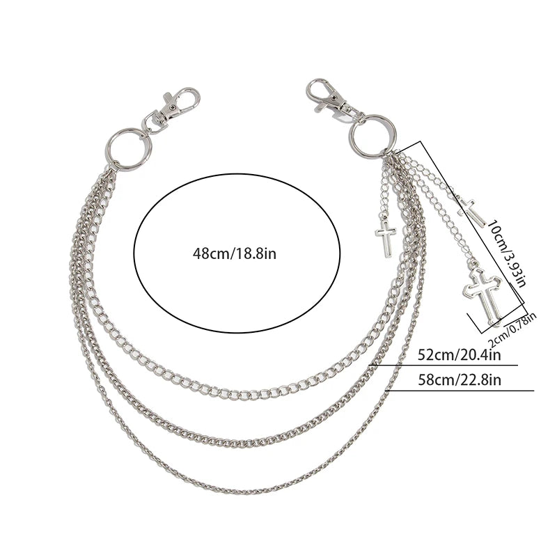 Retro Punk Cross Pendant Waist Chain | Unisex Hip Hop Jeans Keychain Accessory detail view