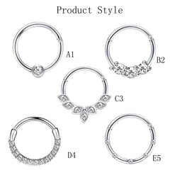 1-5pcs 16G Fashion 316L Stainless Steel CZ Hinged Septum Clicker Nose Hoop Rings,Dait alternate view