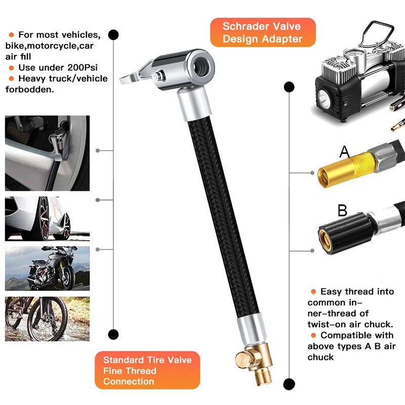 Tire Air Inflation Extension Hose Connector Adapter | Car & Motorcycle lifestyle view