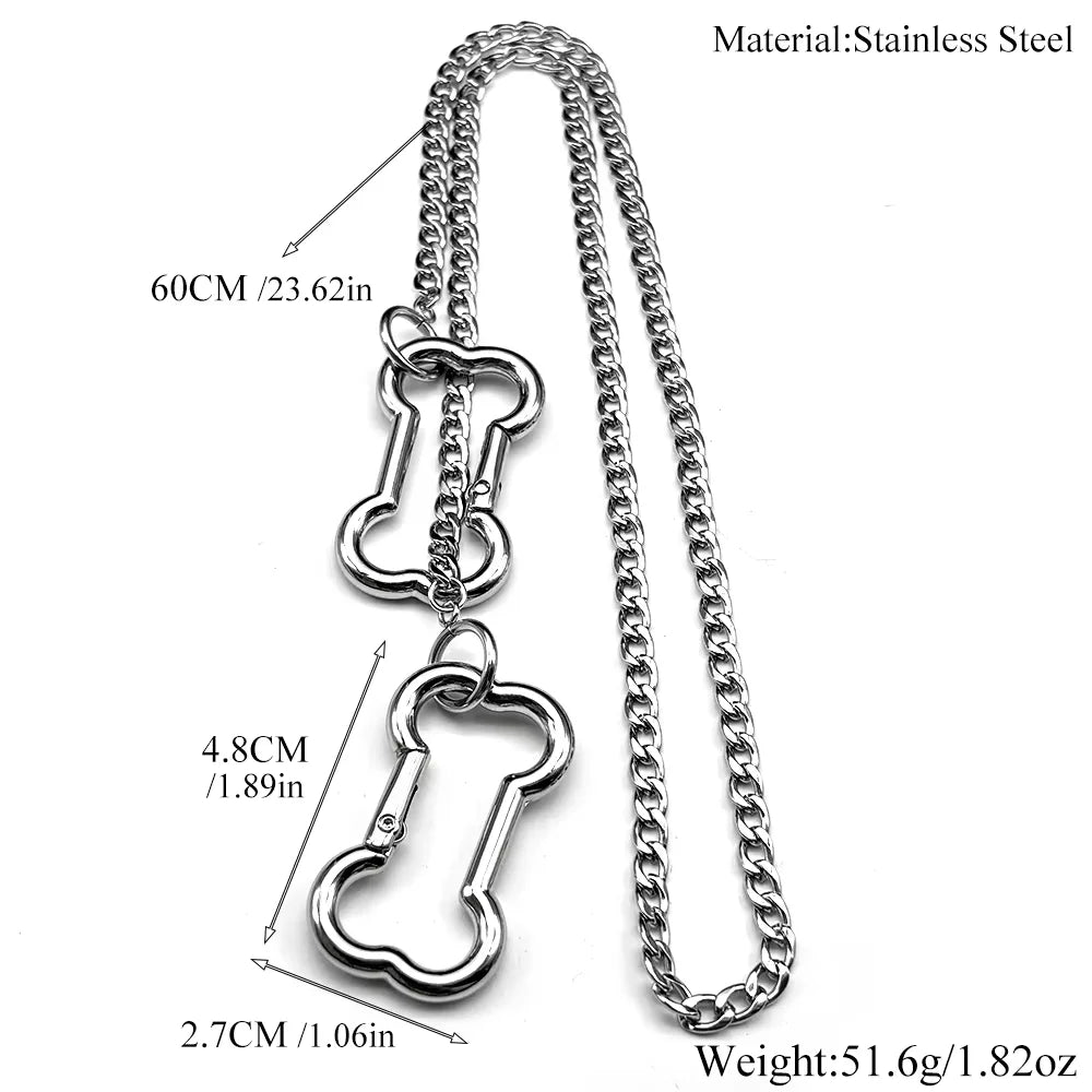 Punk Dog Bone Pendant Necklace | Stainless Steel Silver Goth Choker alternate view