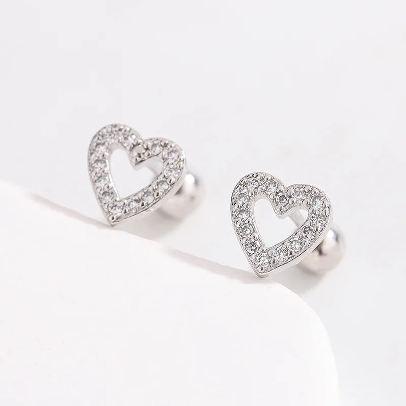 Heart Stud Earrings for Women | Hypoallergenic Screw Back Piercing Jewelry close-up view