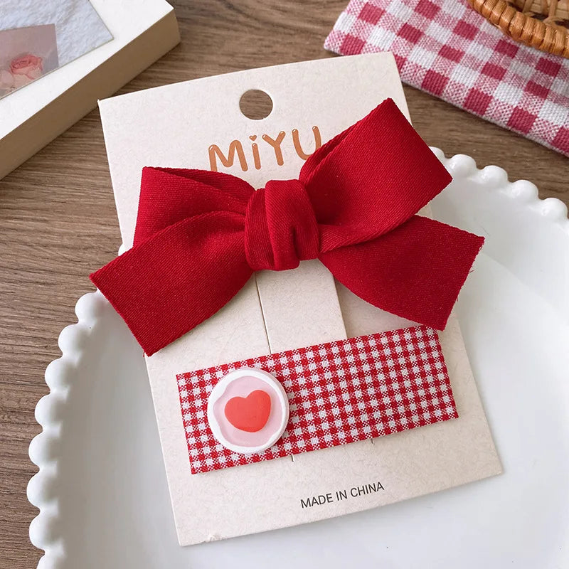 2PCS Christmas Hair Pins for Girls New Year Red Bow Bangs Clips Baby Hair Accessories Knitted Hairpin Sweet Korean Kid Hair Clip
