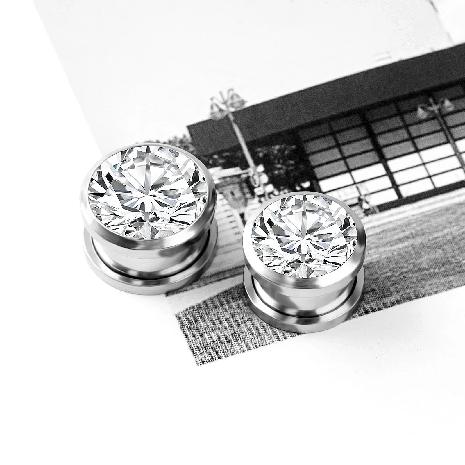 1PC Stainless Steel Geometric Circle Ear Expander - Sparkling Zirconia Body Piercing lifestyle view
