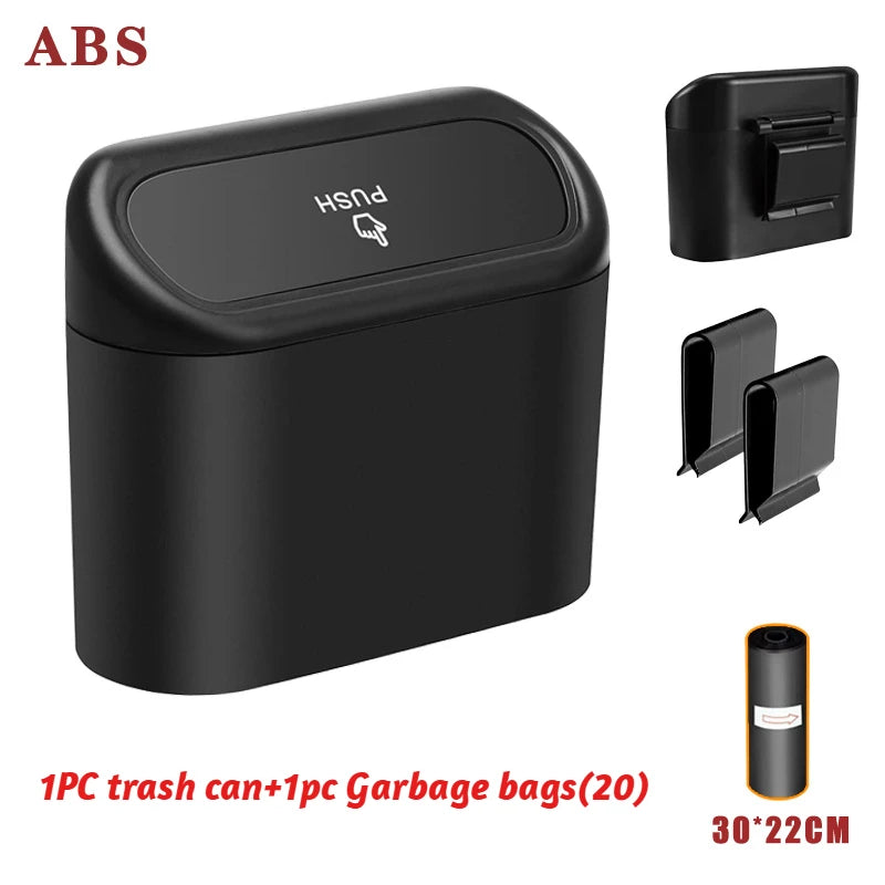 Hanging Car Trash Can Car Flip Top Trash Can Interior Trash Storage ABS Trash Can with close-up view