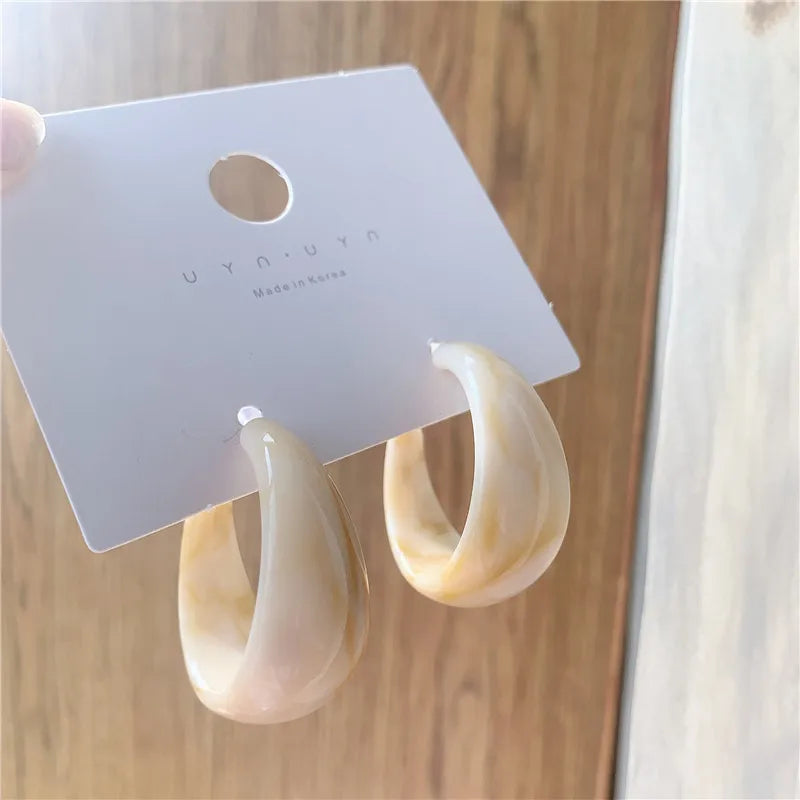 C-Shape Resin Hoop Earrings | Colorful Geometric Acrylic Jewelry for Women additional angle