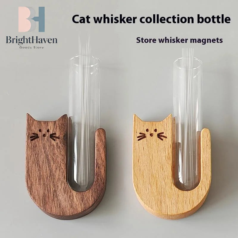 Transparent Glass Cat Whisker Jar Pet Hair Holder Refrigerator Magnet Decor Memorial G close-up view
