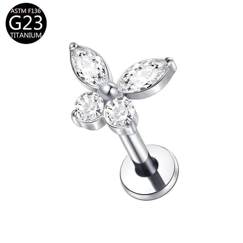 EVISPOL G23 Titanium Hypoallergenic Butterfly Lip Rings for Women Dainty CZ Inner T additional angle