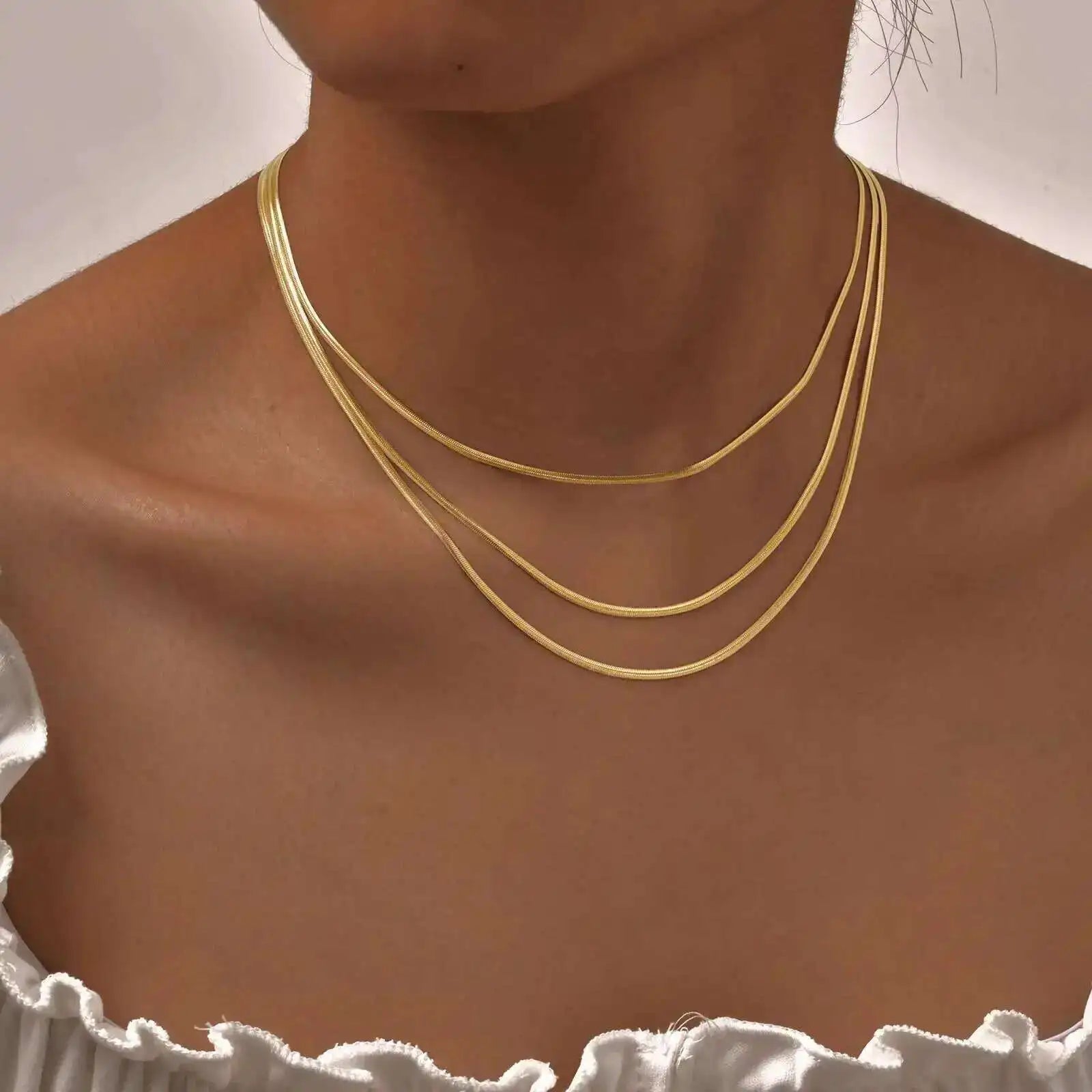 Waterproof Layering Necklaces for Women,stainless Steel Triple Stacked Snake Clavicle Chain Choker N