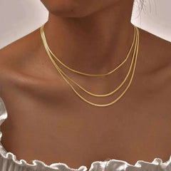 Waterproof Layering Necklaces for Women,stainless Steel Triple Stacked Snake Clavicle Chain Choker N
