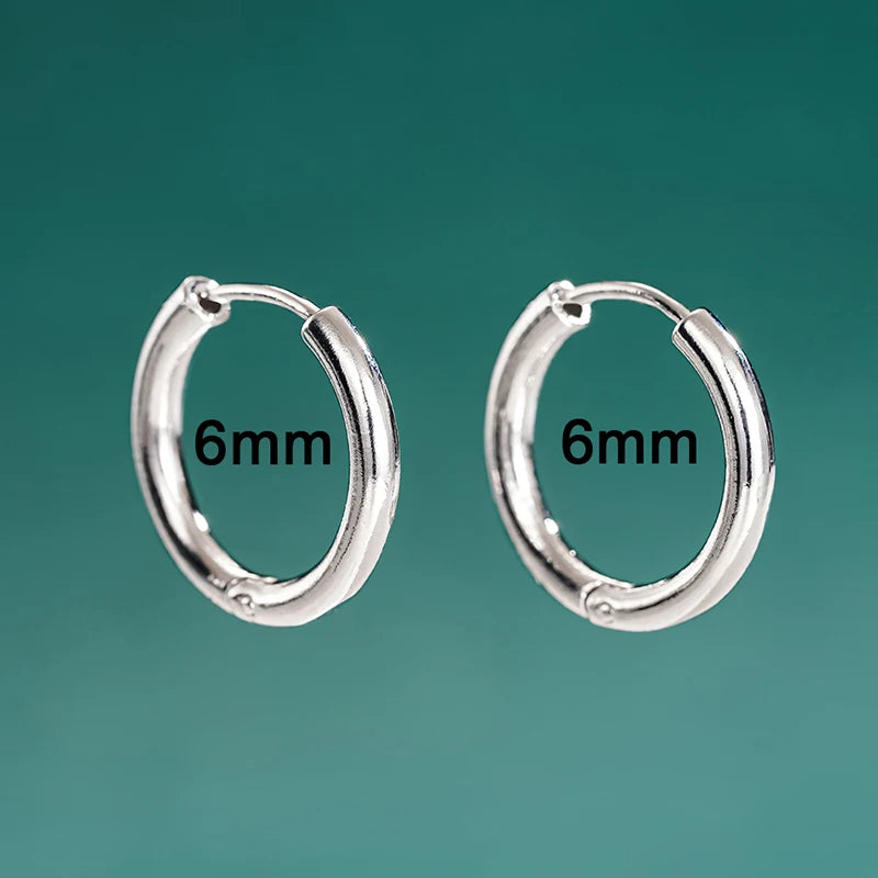 Huitan Glossy Minimalist Hoop Earrings Chic 6mm/7mm/8mm/9mm/10mm/12mm Ear Piercing additional angle