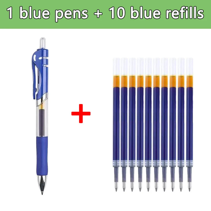 Pens Set Black Blue Red Refill Gel Pen Bullet Tip 0.5mm School close-up view