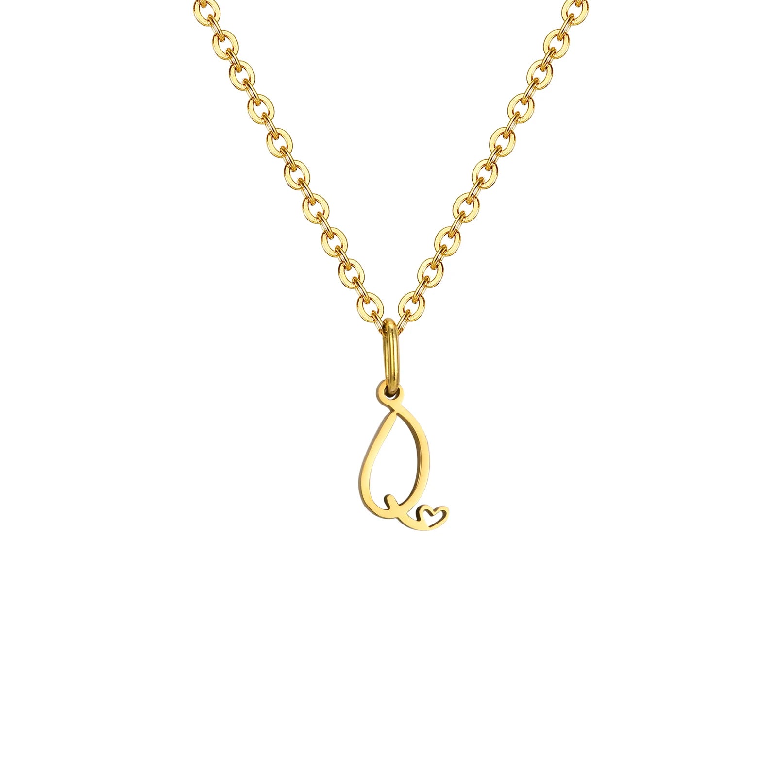 Dainty Heart Initial Necklace for Women, Gold Plated A-Z Letter Pendant, Waterproof St close-up view