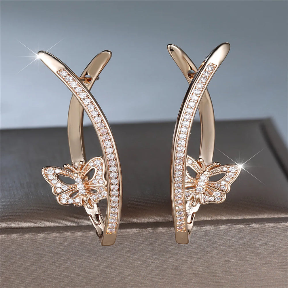 Elegant Female White Stone Skeleton Butterfly Hoop Earrings Trendy Fashion Rose Gold alternate view
