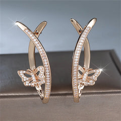 Elegant Female White Stone Skeleton Butterfly Hoop Earrings Trendy Fashion Rose Gold alternate view
