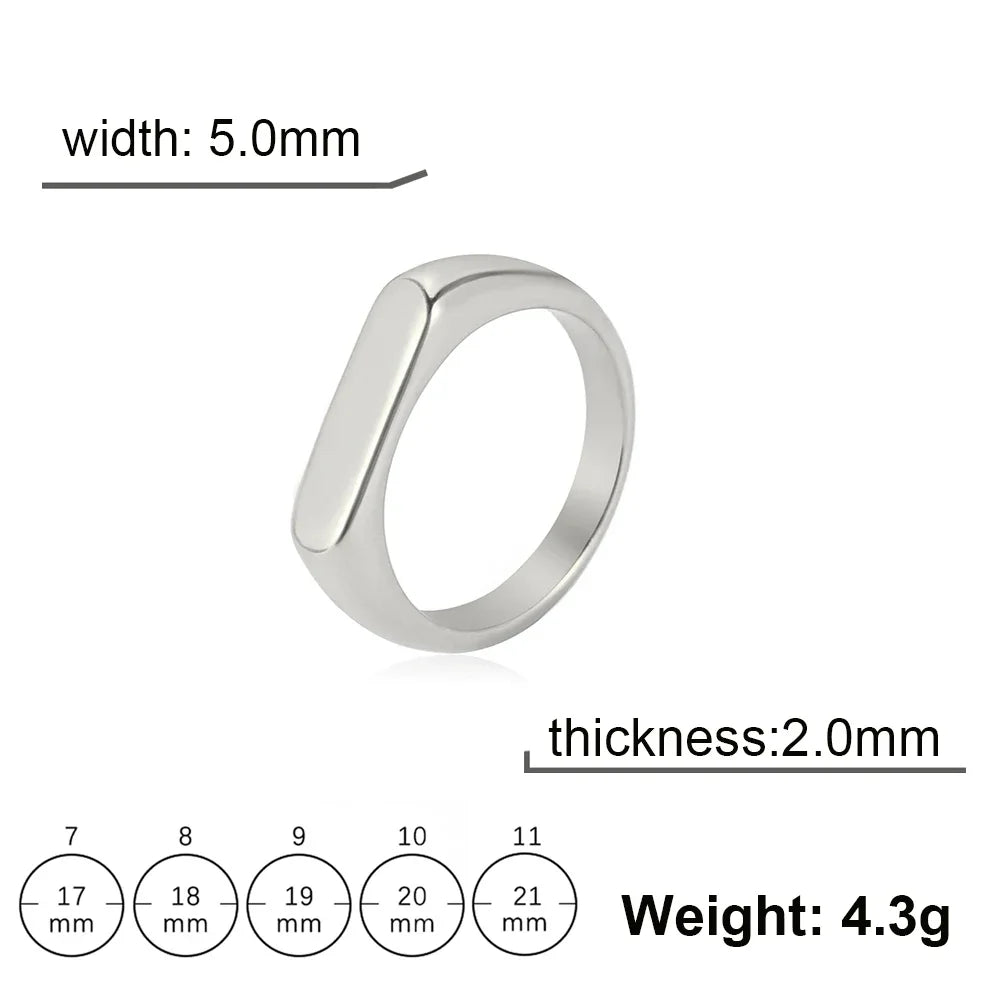 Skyrim Minimalist Signet Rings Women Men Stainless Steel Wide Rectangle Geometric Rin alternate view