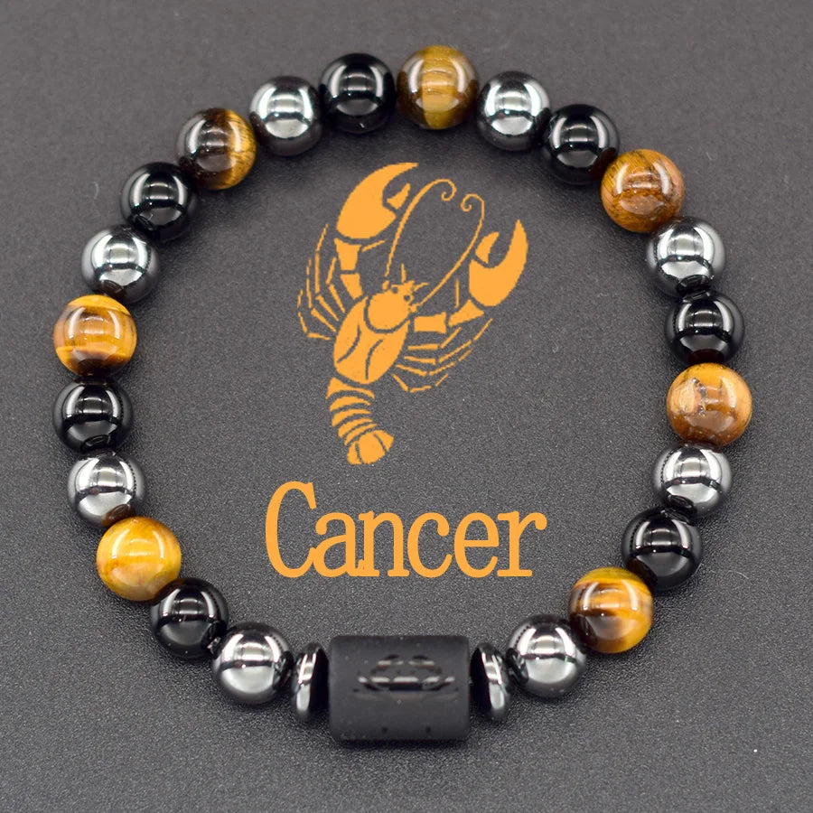 12 Zodiac Sign Bracelet Homme Constellation Bangle Natural Yellow Tiger Eye Stone H additional angle