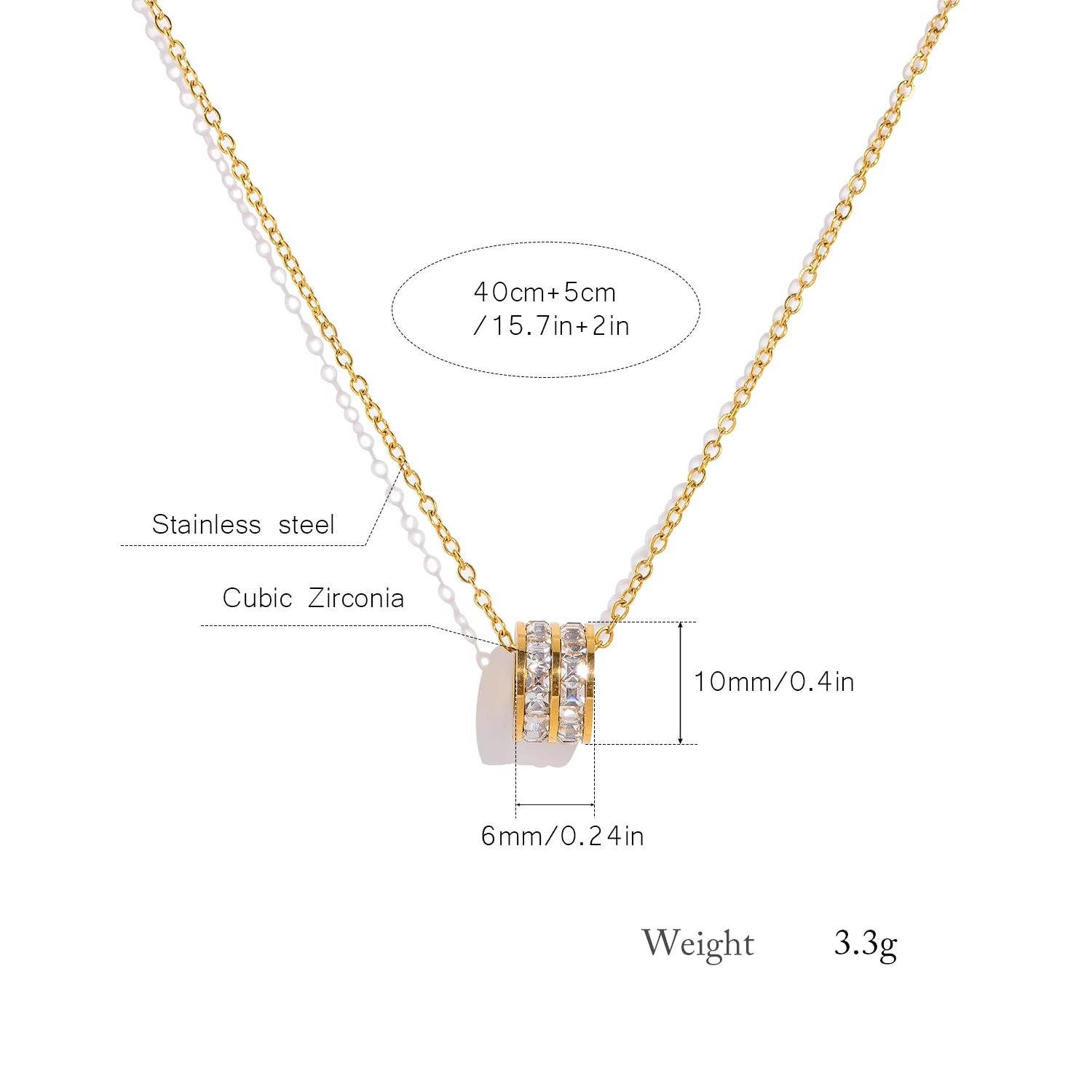 Double Row CZ Pendant Necklace 18K Gold Plated Stainless Steel Waterproof Hypoaller additional angle