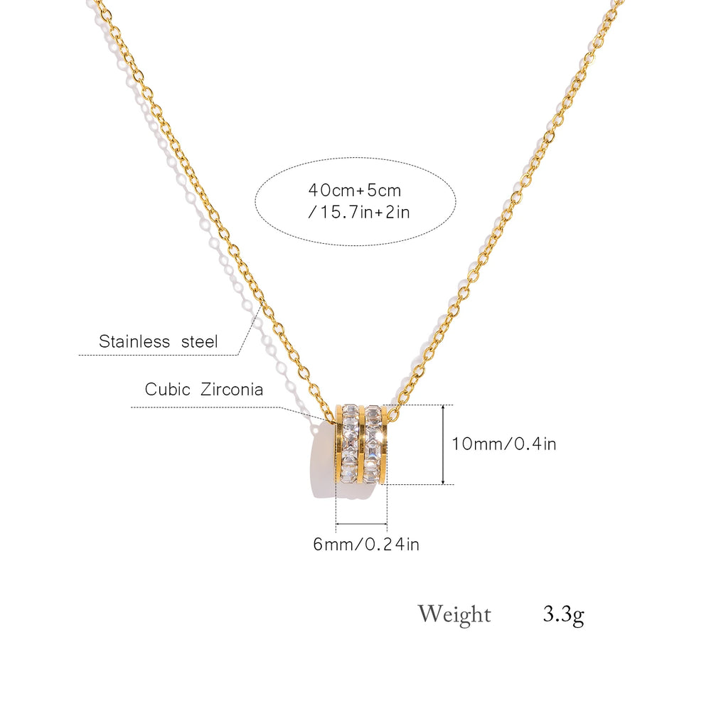 Double Row CZ Pendant Necklace 18K Gold Plated Stainless Steel Waterproof Hypoaller additional angle