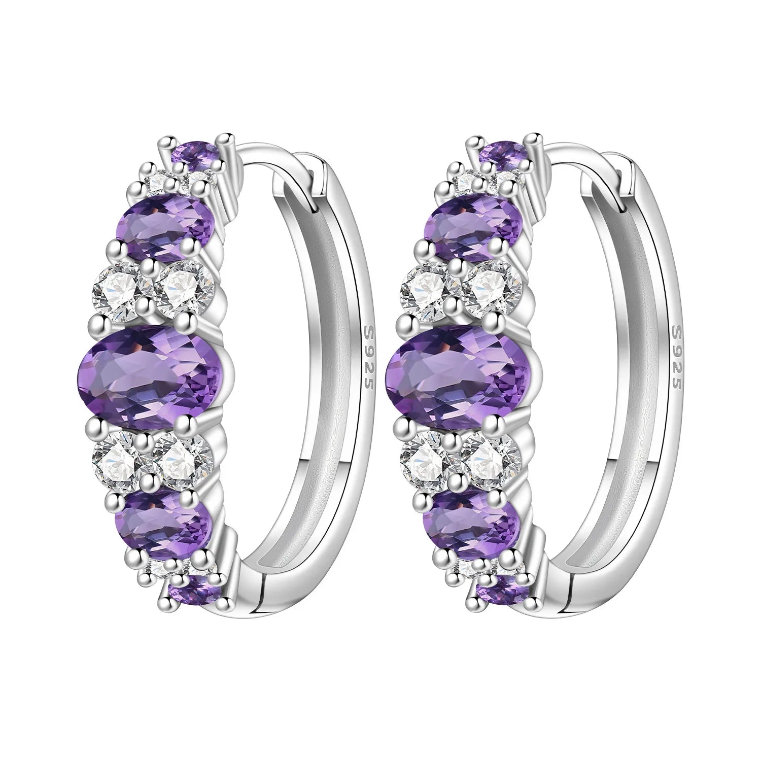 PANPOKI S925 Sterling Silver Purple Zircon Series Earrings Hoop Earrings For Women Jew close-up view