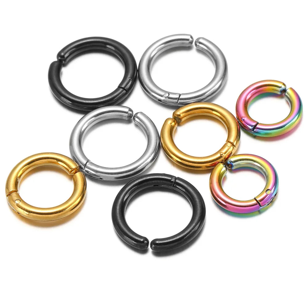 6 Pairs Stainless Steel Clip On Earrings for Women Men | Non Piercing Round Hoop Ear C close-up view