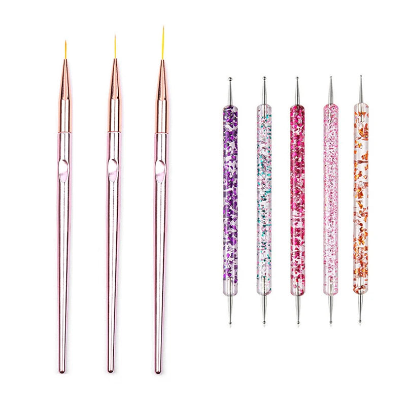 5/20Pcs Nail Art Brush Design Tip Painting Drawing Carving Dotting Pen FlatFan Line additional angle