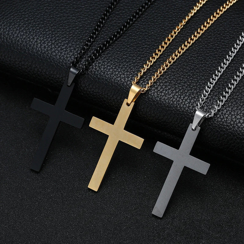 Fashion Stainless Steel Cross Pendant Necklace For Women Men Link Chain Charm Neckl additional angle