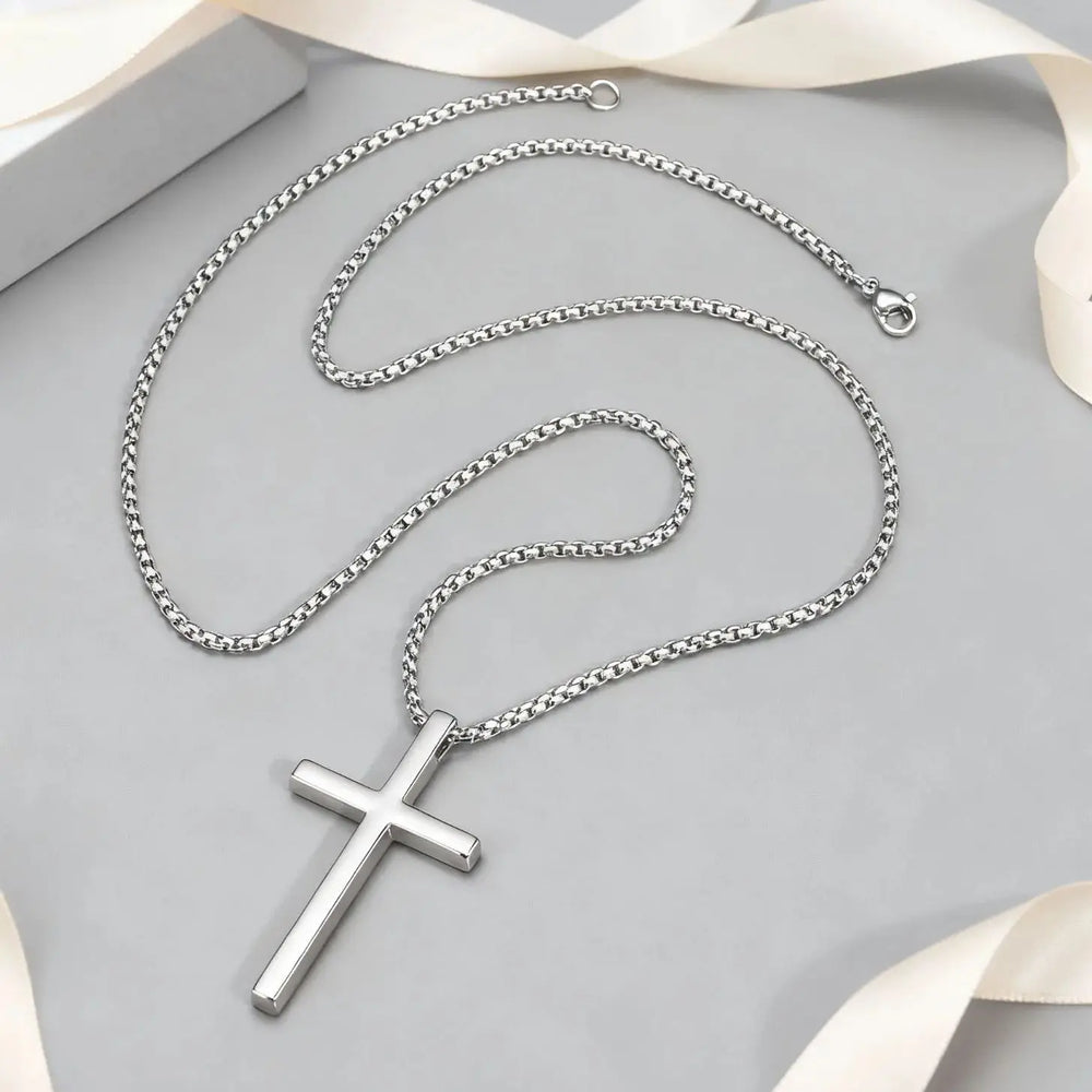Fashionable Cross Pendant Necklace | Unisex Stainless Steel Box Chain additional angle