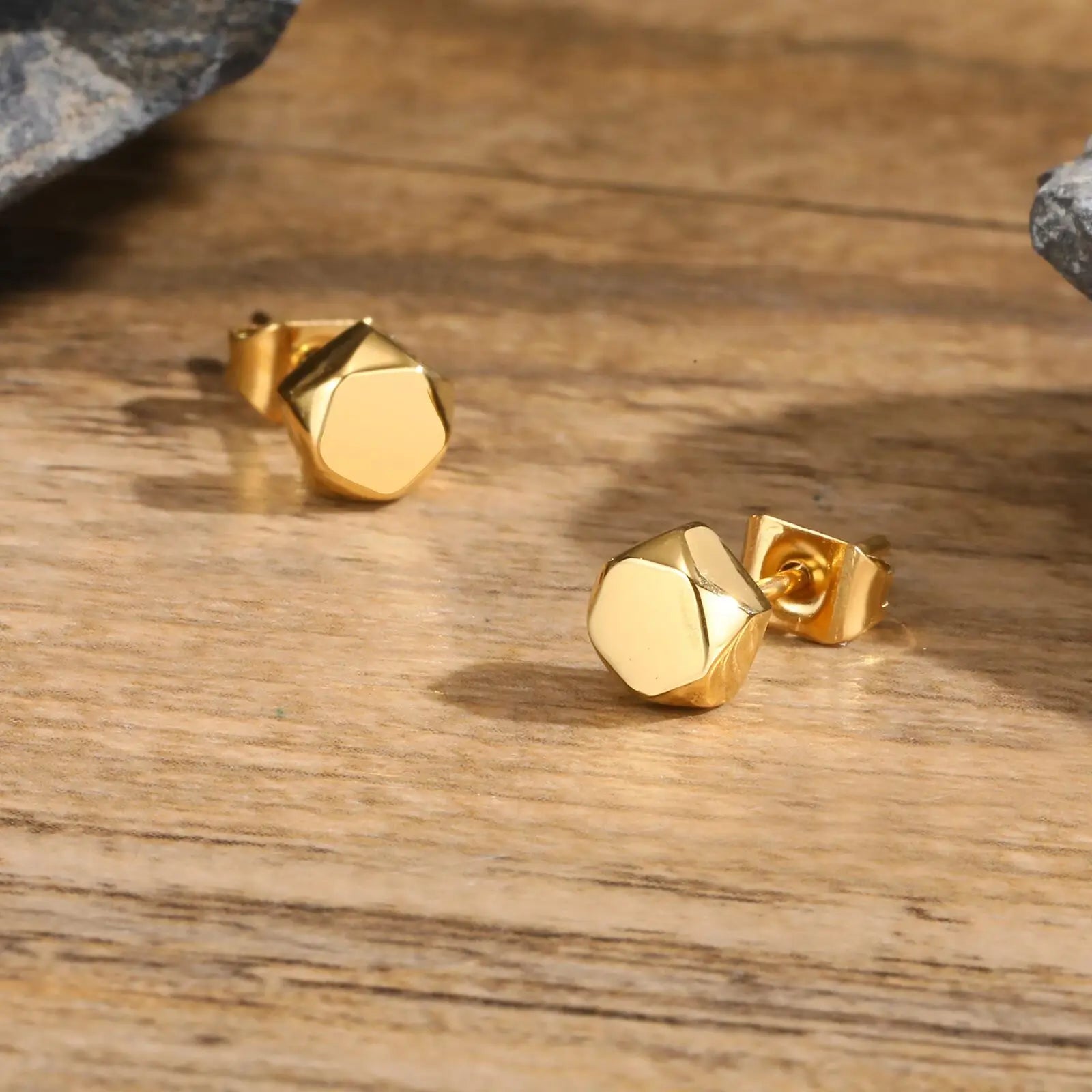 Gold Color Stud Earrings for Men Boys,Anti Allergy Stainless Steel Small Earrings,Hip lifestyle view