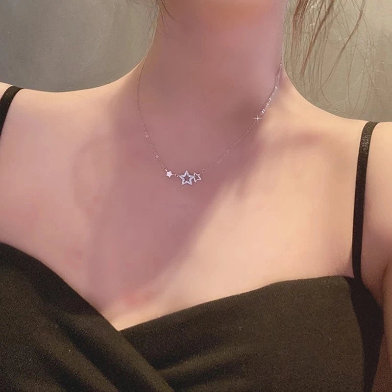 925 Silver Star Necklace for Women | Sweet Cute Zircon Pendant Choker detail view