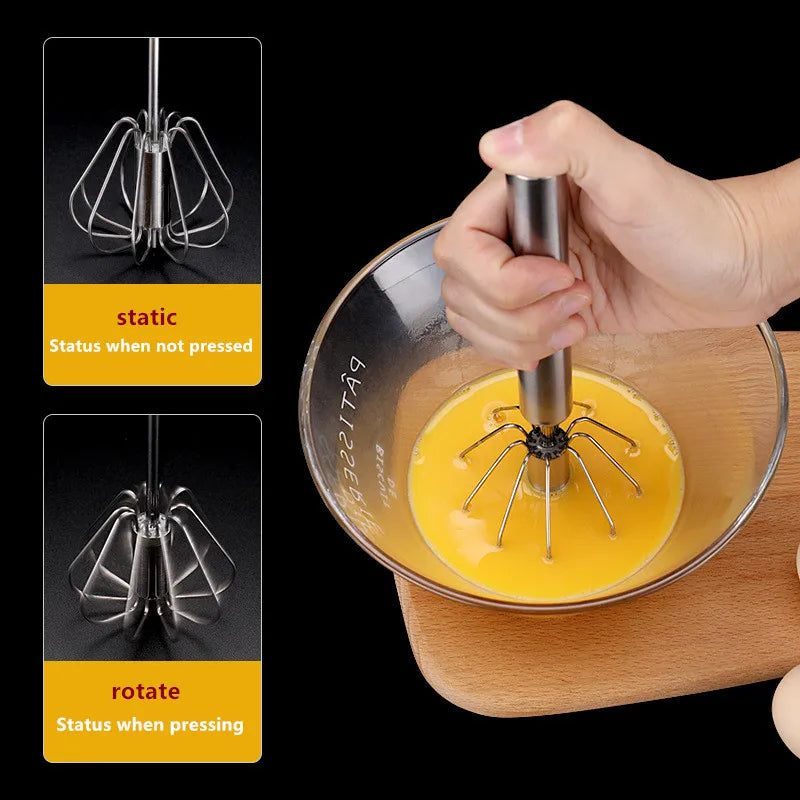 Household Semi-Automatic Rotating Egg Beater | Stainless Steel Manual Whisk lifestyle view