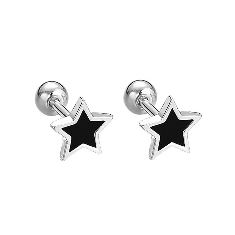925 Sterling Silver Black Heart Star Stud Earrings | Small Round Earrings for Women lifestyle view