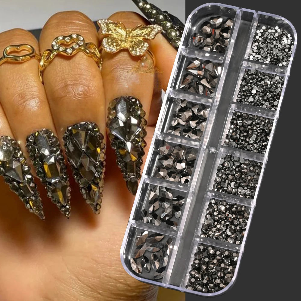 12Grids Pink Mixed Nail Rhinestones Luxury Nail Charms Glitter Crystal Jewelry Gems Nail detail view