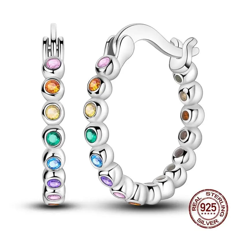 Luminous Shell Women Earrings Original 925 Sterling Silver Pave CZ Star Moon Hoop Ear alternate view