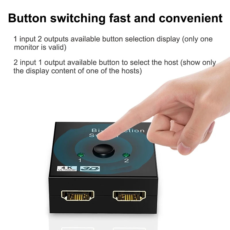 HDMI-compatible Adapter 2 in 1 out Converter Switch Bi-Direction 2.0 Splitter 1x2/2 additional angle