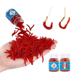 100pcs/Bottle Realistic Tackle Soft Lure Bass Bream Bloodworm Fishing Lure Earthworm Worm Rubber Red