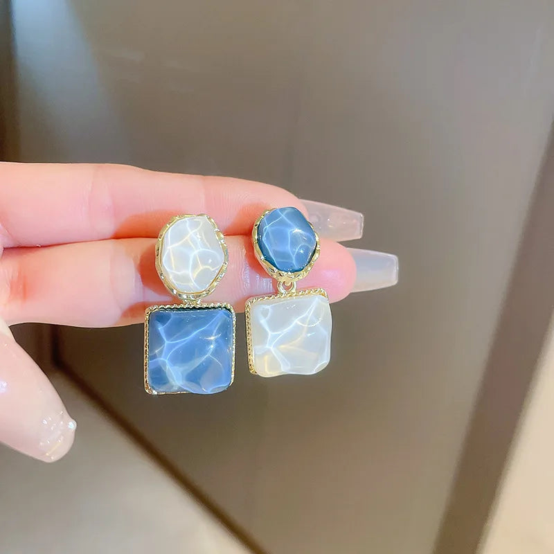 New Vintage Blue Coffee Square Oval Rhinestones Stud Earrings Women Shiny Cubic Geome alternate view