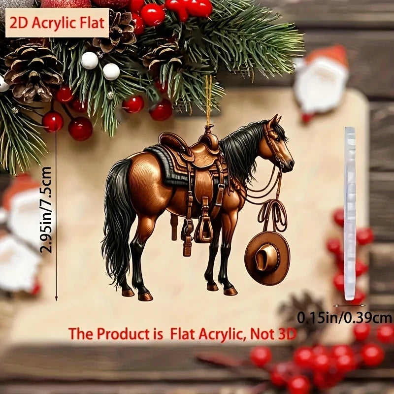Acrylic Flat 2D Western Cowboy Horse Car Rearview Mirror Pendant Keychain Bag Small P lifestyle view