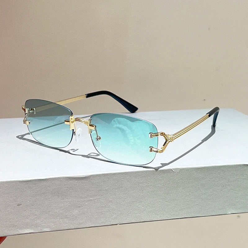Rimless Square Sunglasses | Vintage Gradient UV400 Shades additional angle