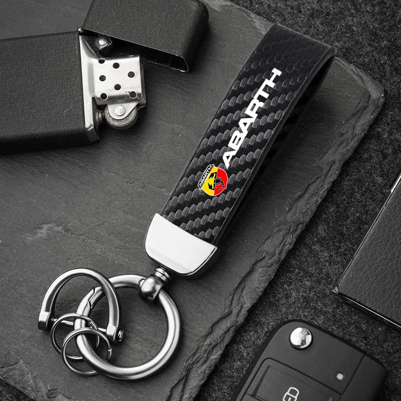 Fashion Carbon Fiber Car Keychain | Microfiber Leather Key Ring for FIAT Models alternate view