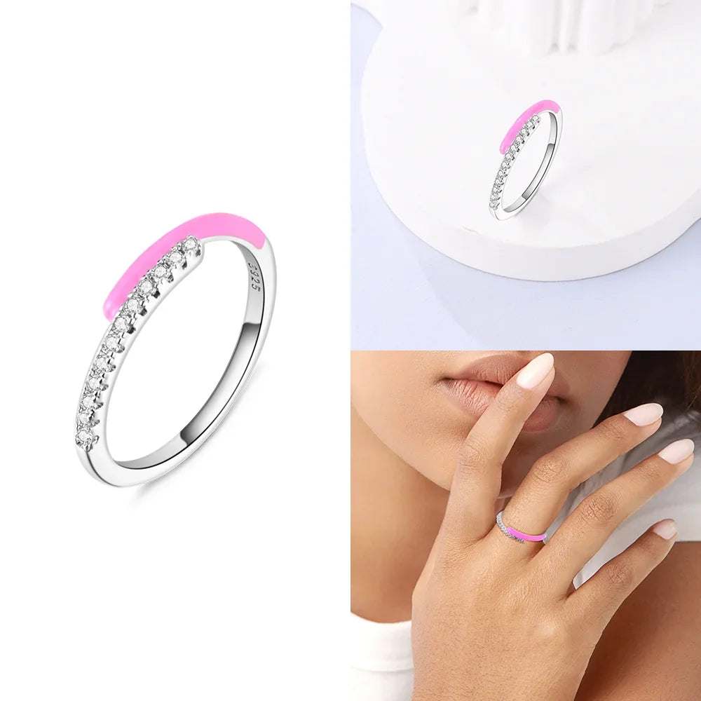 Original Romantic Heart-shaped White Zircon Shell Bowknot Rings 925 Sterling Silver Wome detail view